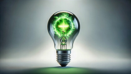 Green eco friendly lightbulb. Environmental Sustainability concept of Renewable Energy and Sustainable Living, created, Green energy and Earth Day. Generative AI 