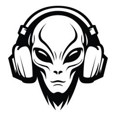 alien wearing headphones iconic logo vector illustration
