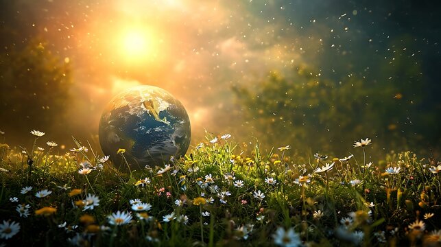 Earth Day background wallpaper, planet earth in nature, go green, ecology, plants