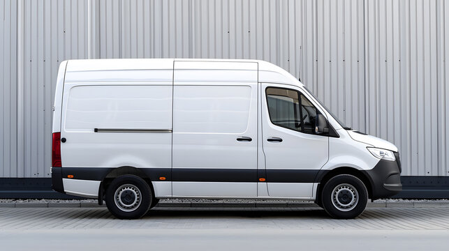Photo from the side of white van waiting to load packages for further delivery to customers. Logistics and delivery concept