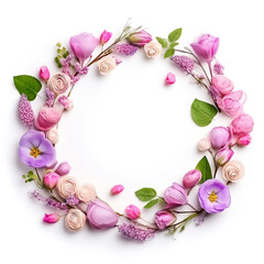 Round frame wreath made of spring wildflowers
