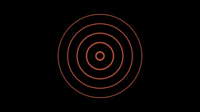 Abstract red color circle line pattern isolated on black wave animated background. Radio wave background