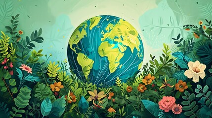 Fototapeta na wymiar Earth Day background wallpaper, planet earth in nature, go green, ecology, plants