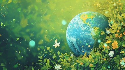 Fototapeta na wymiar Earth Day background wallpaper, planet earth in nature, go green, ecology, plants