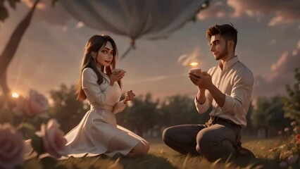 couple romance, romantic looping animation, giving gifts for valentine's day