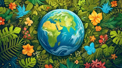 Earth Day background wallpaper, planet earth in nature, go green, ecology, plants
