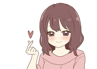 手でハートを作る女子