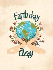 Earth Day background wallpaper, planet earth in nature, go green, ecology, plants, banner, social media post, awarness, green hour