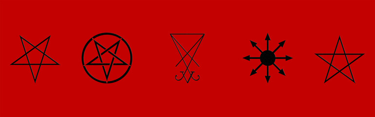 Set of magic symbols isolated on red background - obrazy, fototapety, plakaty