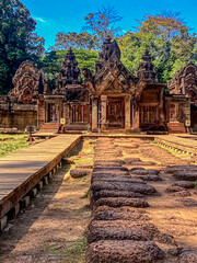 Fototapeta premium Banteay Srei Temple was built in honor of the god Shiva, of the Khmer civilization, Angkor Cambodia