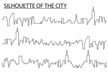Abstract city silhouette for background. City silhouette. City silhouette thin line. Vector flat illustration.