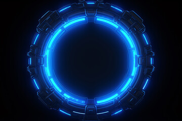 Technology Background with HUD Design, Blue Neon Color, High Detail