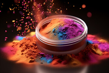 Unleash Your Radiance, 3D Colorful Powder Makeup for a Flawless, Glowing Finish - obrazy, fototapety, plakaty