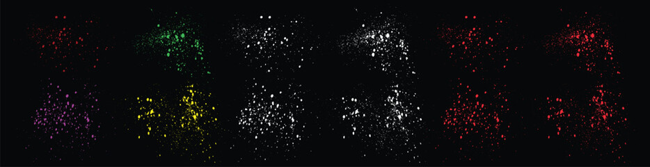 Dirty isolated grunge purple, red, yellow, white, orange, green color vector brush splatter brush stroke illustration background set