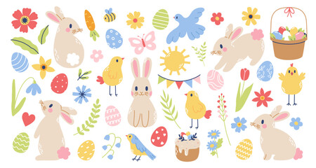 Easter set. Hand drawn vector illustration for stickers, greeting cards, poster.