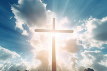 Cross in clouds symbolizes Christian faith and eternal life.
