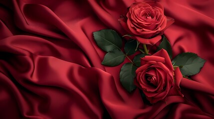red rose on red fabric background