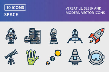Space Thick Line Filled Dark Colors Icons Set © IYIKON