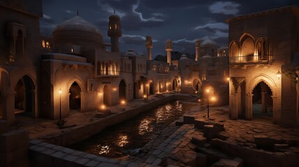 Night view of  Arabian city on Ramadan
