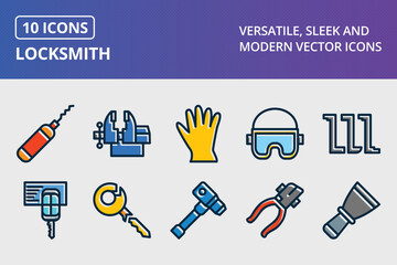 Locksmith Thick Line Filled Dark Colors Icons Set 