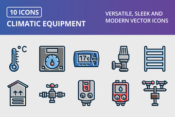 Climatic Equipment Thick Line Filled Dark Colors Icons Set