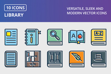 Library Thick Line Filled Dark Colors Icons Set