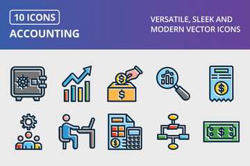 Accounting Thick Line Filled Dark Colors Icons Set