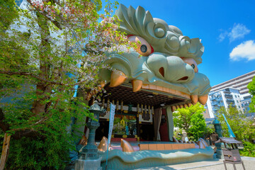 Namba Yasaka-jinja in Osaka is on of the most distinctive places of worship with gigantic lion...