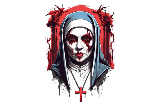recommend clip art: illustration of an evil scary Halloween zombie nun