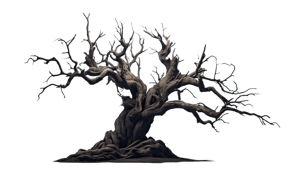 Single old and dead tree isolated on white background
