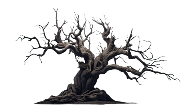 Single old and dead tree isolated on white background