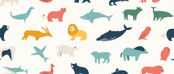 Seamless pattern of pastel colored animals