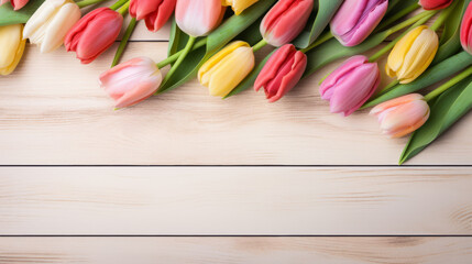 Tulips on a light wooden background 