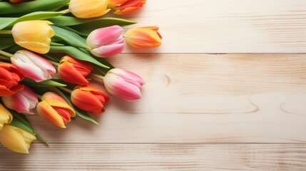Tulips on a light wooden background