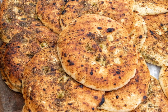 Tradition arabic bread - Pita with zaatar and sesame seeds