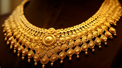 Antique golden necklace in expensive shop