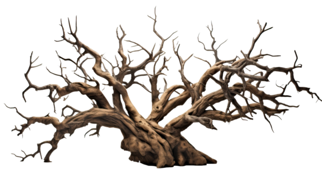 Branch of dead tree with clipping path isolated on white background.