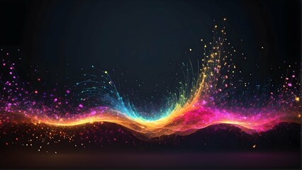 Vibrant Particle Wave: Music Visualization on Black Background, Wallpaper