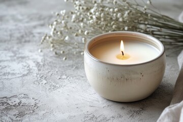 White soy wax candle with a natural scent. Generative Ai. - obrazy, fototapety, plakaty