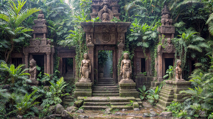 Ancient Temple Entrance Surrounded by Lush Greenery