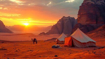 beduin camp in the desert - obrazy, fototapety, plakaty