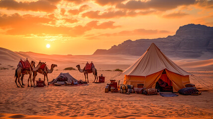 beduin camp in the desert - obrazy, fototapety, plakaty