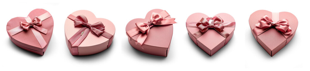 Collection of pink valentines gift box with heart shaped on isolate transparency background, PNG - obrazy, fototapety, plakaty