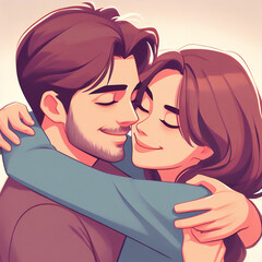 Beautiful couple hugging. Love concept. Illustration created with artificial intelligence.