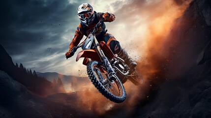 Extreme sport motorbike dust background bike downhill - obrazy, fototapety, plakaty