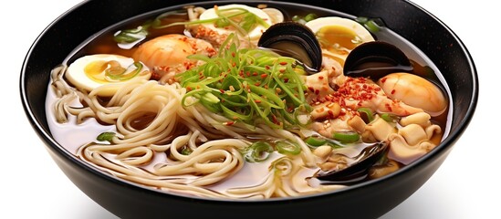 Asian style noodles soup with slices of abalone