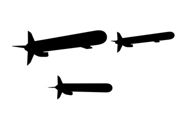 Three Tomahawk cruise missile silhouettes isolated on white background. EPS10 vector