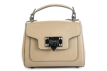 beige leather bag isolated on white background. minimalist purse ,handbag