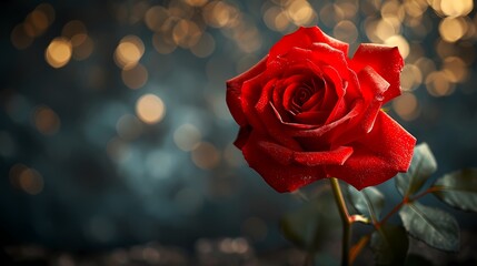 red rose on gold shimmering background
