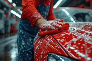 The man polishes the automobile. Generative Ai.